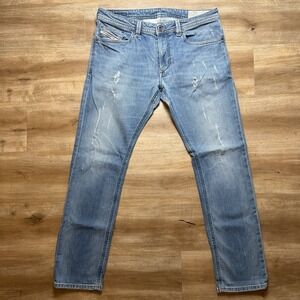 Diesel Thavar Jeans Men 32x30 Blue Slim Skinny Stretch Light Wash Distress R94E8